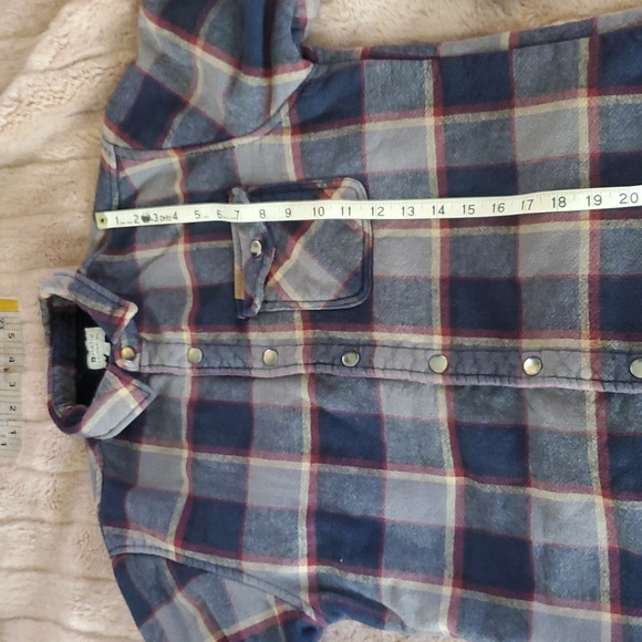 Fleece Lined Blue & Gray Plaid Button-Up Shirt - Picture 4 of 7